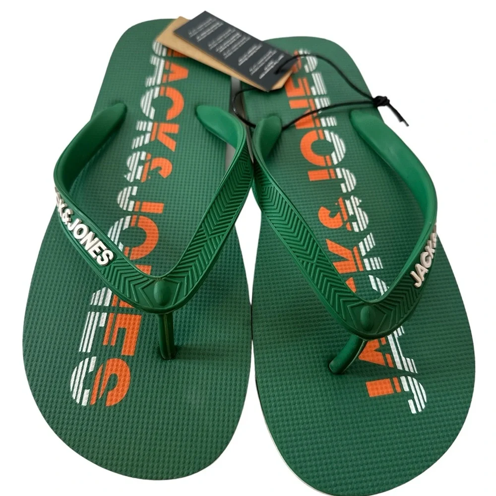 JACK & JONES Mens Logo Flip Flops Sandals Black Summer Beach Shoes Size 9/10 New